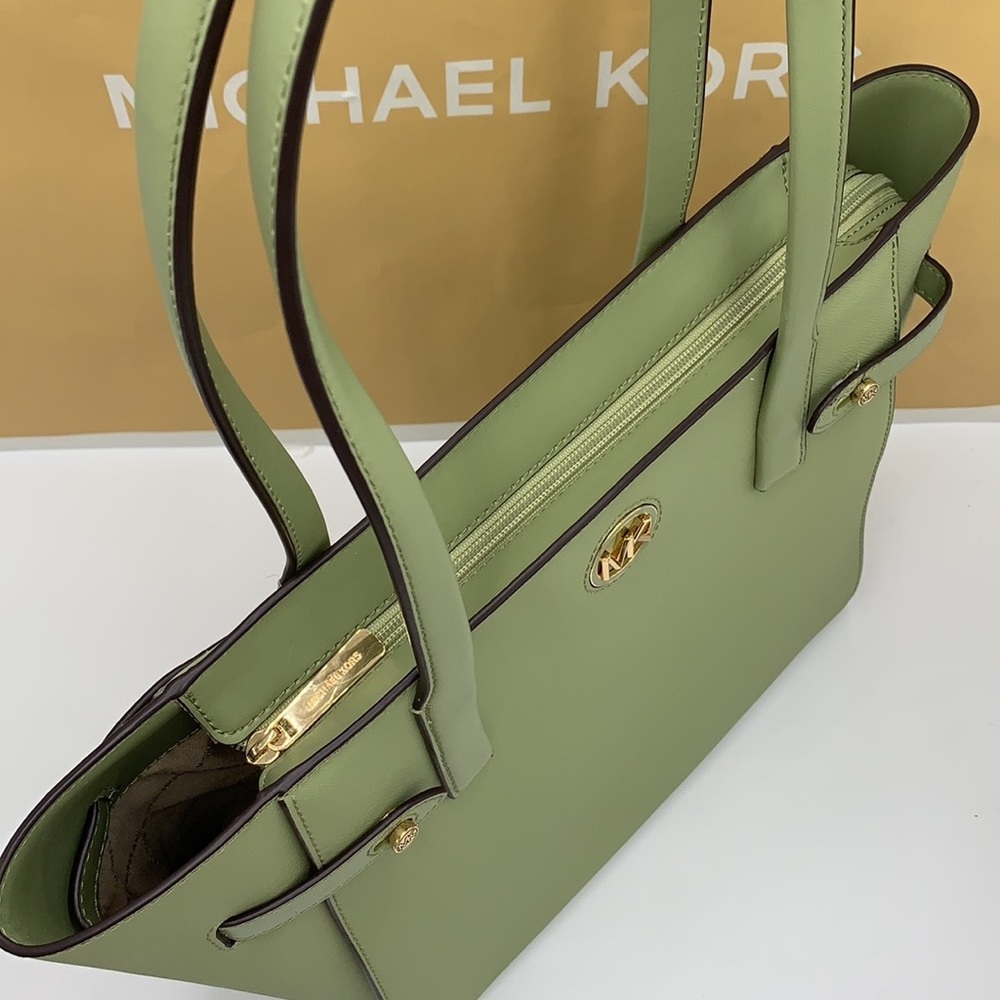 MICHAEL KORS CARMEN LARGE NORTH SOUTH TOTE LIGHT SAGE COLOR - Picture 8 of 15